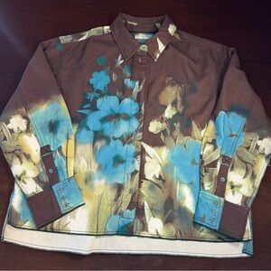 NWT We The Free Free People Aquamarine Brown Floral Button Down Shirt XL